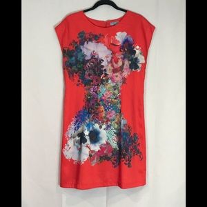 Cynthia Rowley floral red shift dress size ten.